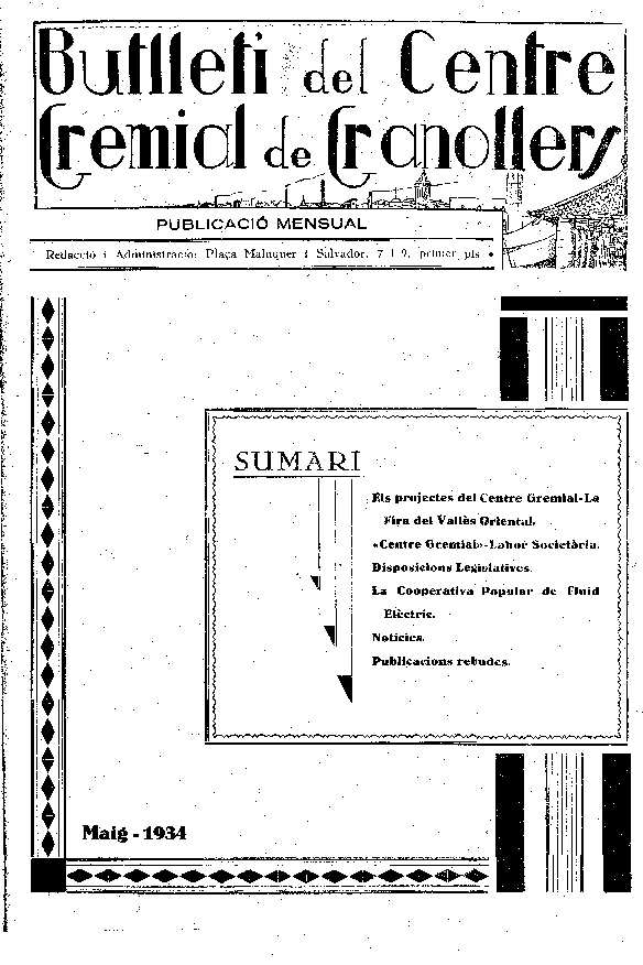 Butlletí del Centre Gremial de Granollers, 1/5/1934 [Issue]