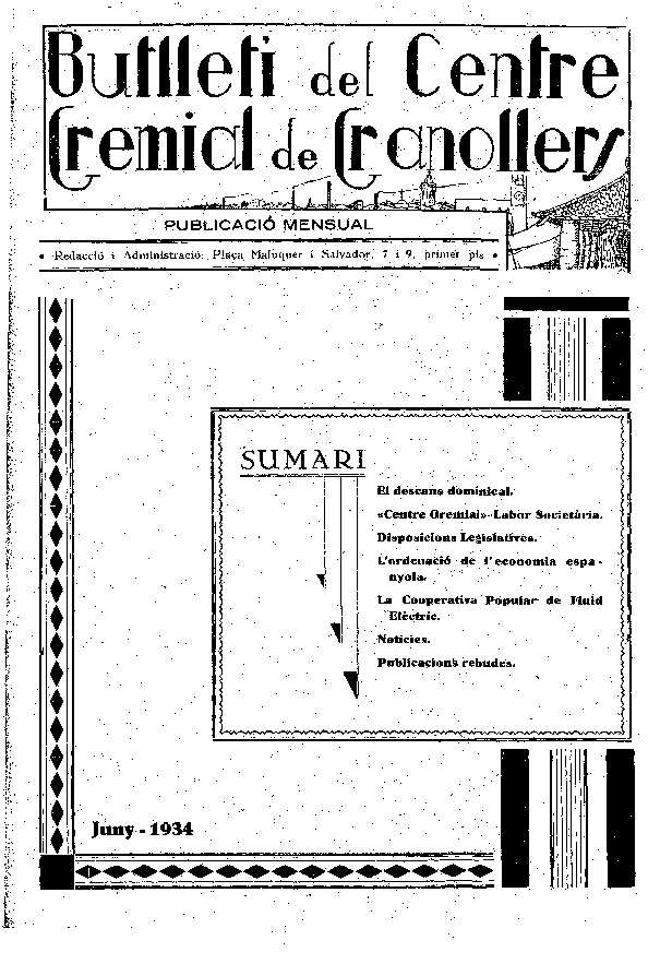 Butlletí del Centre Gremial de Granollers, 1/6/1934 [Ejemplar]