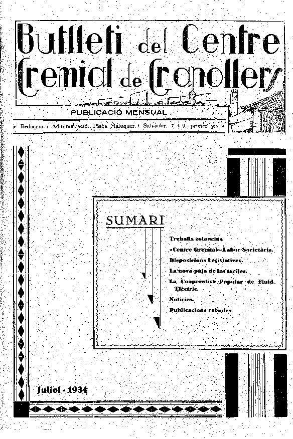 Butlletí del Centre Gremial de Granollers, 1/7/1934 [Issue]