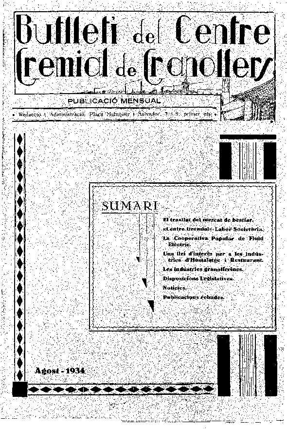 Butlletí del Centre Gremial de Granollers, 1/8/1934 [Ejemplar]