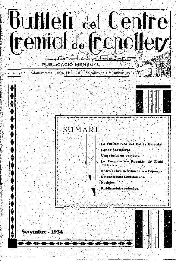 Butlletí del Centre Gremial de Granollers, 1/9/1934 [Issue]