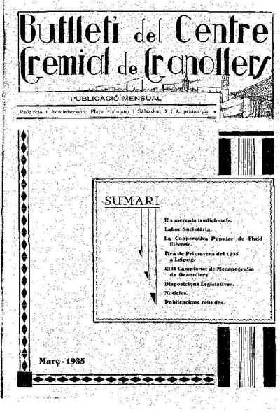 Butlletí del Centre Gremial de Granollers, 1/3/1935 [Ejemplar]