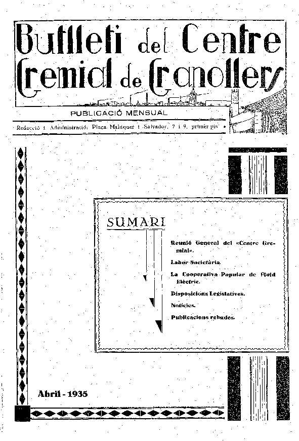 Butlletí del Centre Gremial de Granollers, 1/4/1935 [Exemplar]