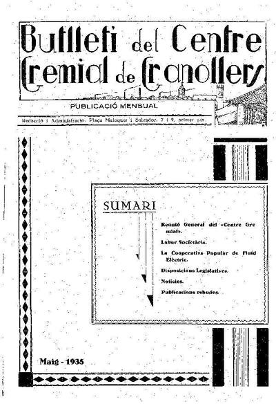 Butlletí del Centre Gremial de Granollers, 1/5/1935 [Issue]