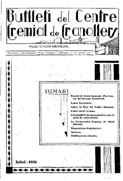 Butlletí del Centre Gremial de Granollers, 1/7/1935 [Issue]