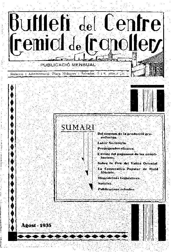 Butlletí del Centre Gremial de Granollers, 1/8/1935 [Ejemplar]