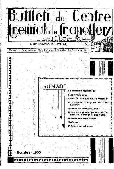 Butlletí del Centre Gremial de Granollers, 1/10/1935 [Ejemplar]