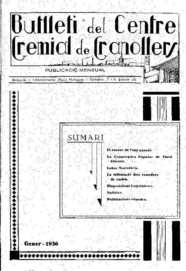 Butlletí del Centre Gremial de Granollers, 1/1/1936 [Ejemplar]