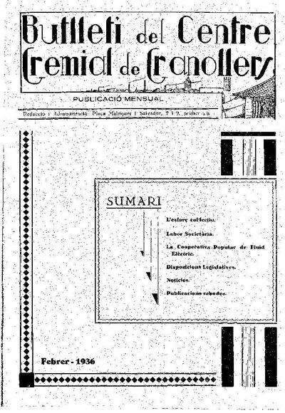 Butlletí del Centre Gremial de Granollers, 1/2/1936 [Exemplar]