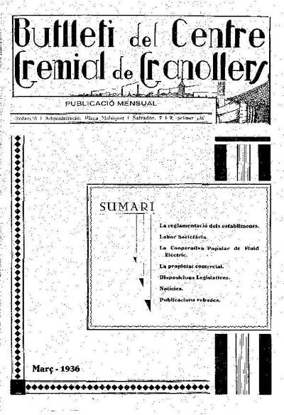 Butlletí del Centre Gremial de Granollers, 1/3/1936 [Exemplar]
