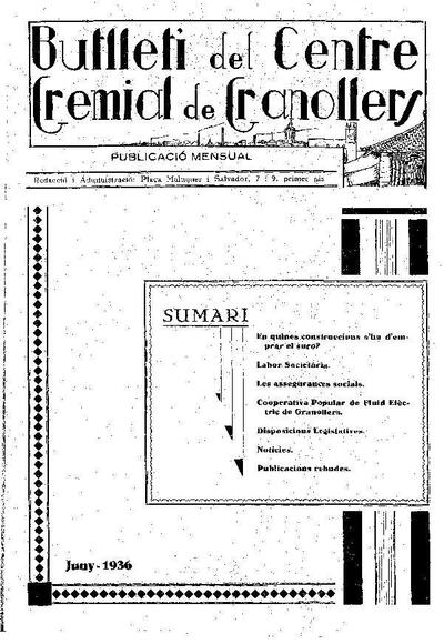 Butlletí del Centre Gremial de Granollers, 1/6/1936 [Issue]