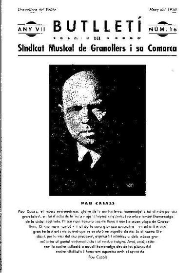 Butlletí del Sindicat Musical de Granollers i sa comarca, 1/3/1936 [Exemplar]