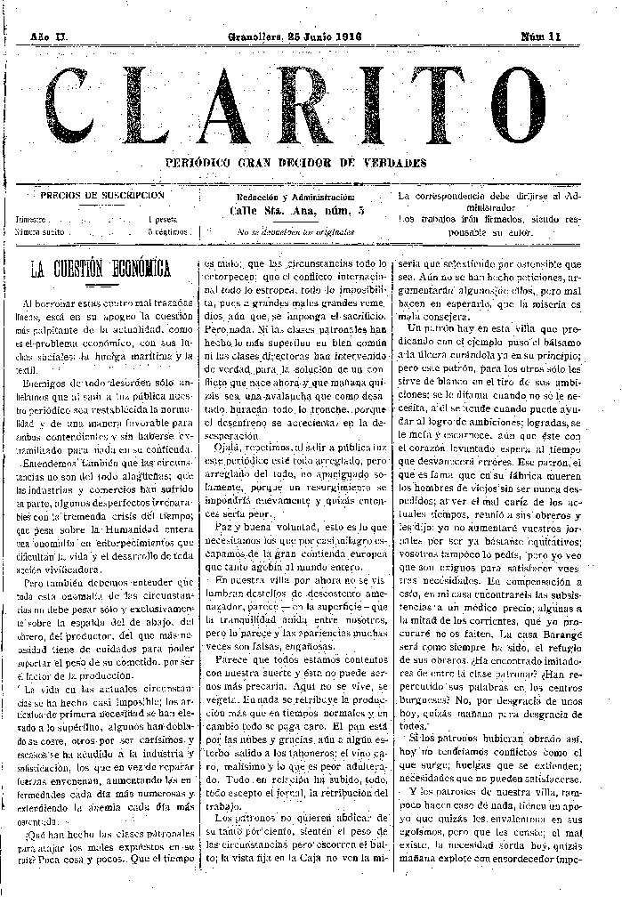 Clarito, 25/6/1916 [Issue]