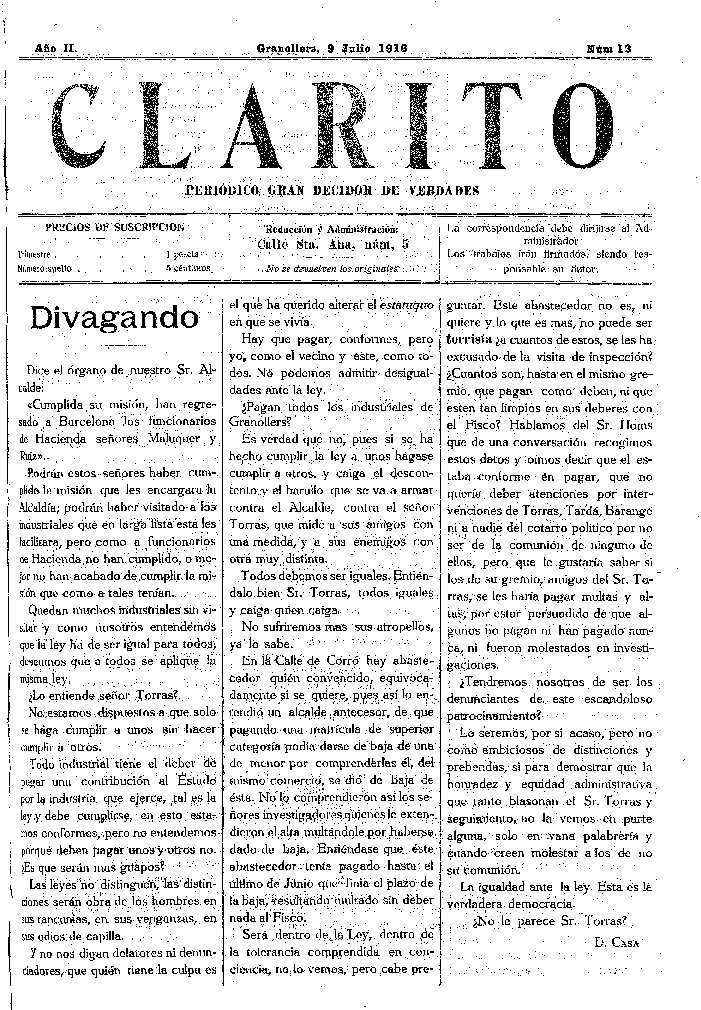 Clarito, 9/7/1916 [Ejemplar]