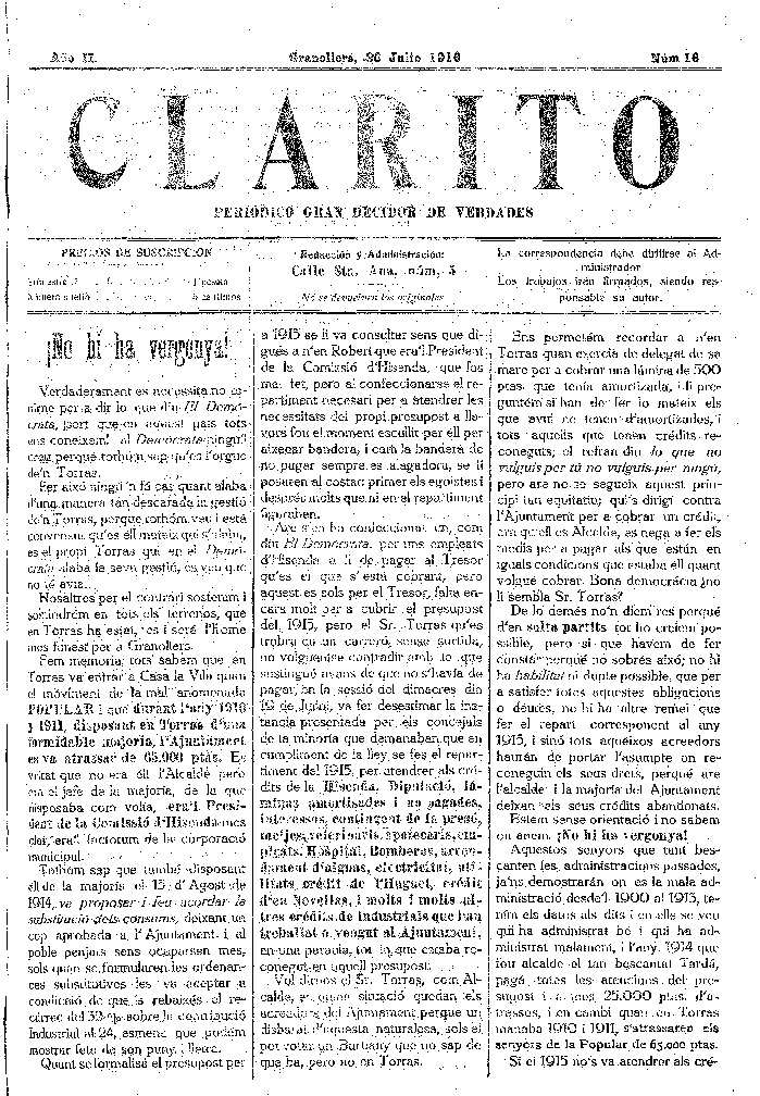 Clarito, 30/7/1916 [Ejemplar]