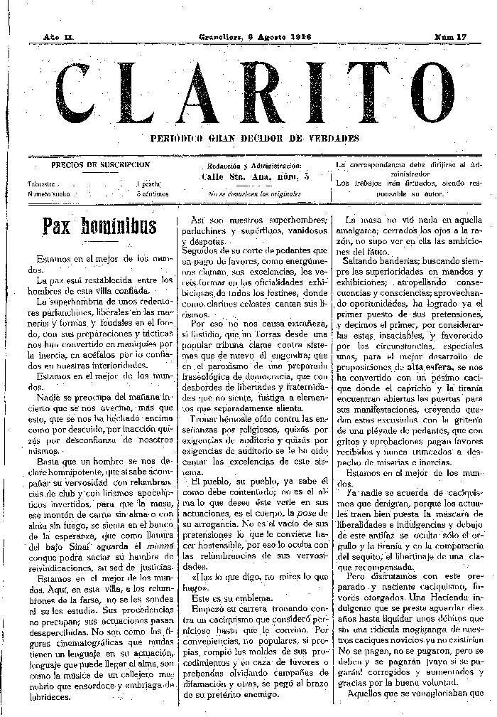 Clarito, 6/8/1916 [Ejemplar]