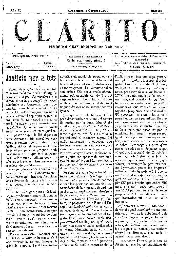 Clarito, 1/10/1916 [Issue]
