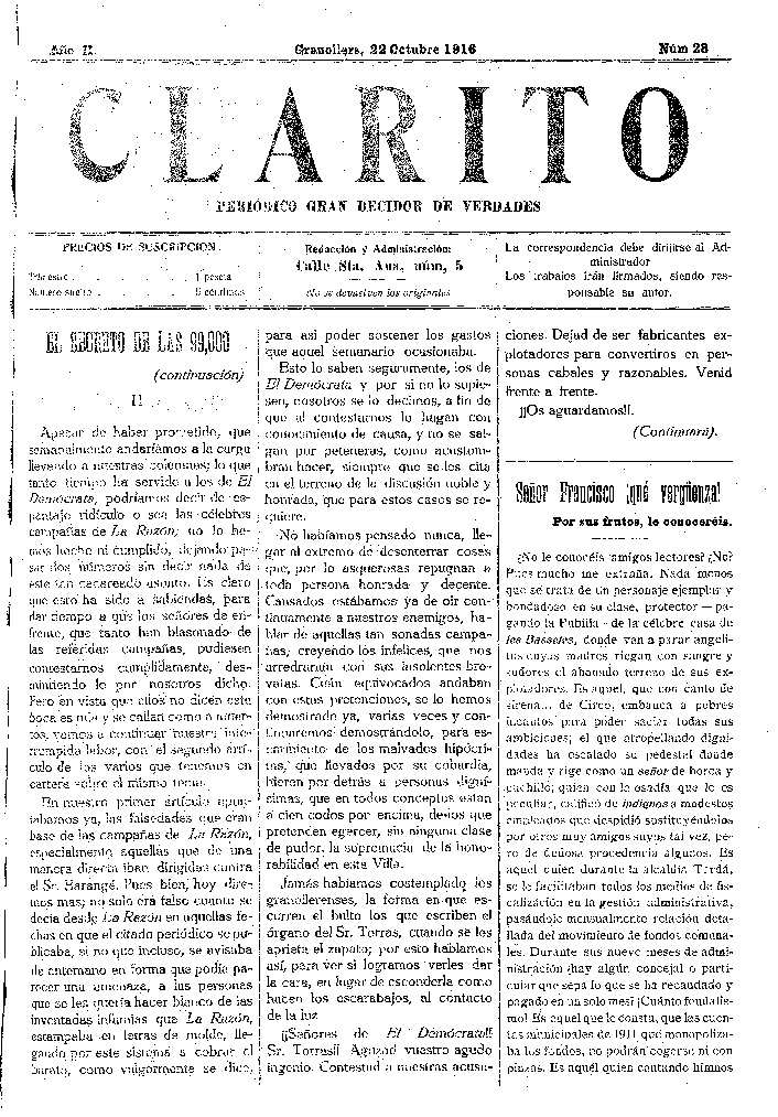 Clarito, 22/10/1916 [Ejemplar]