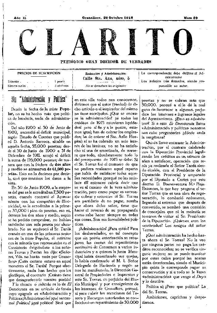 Clarito, 29/10/1916 [Issue]