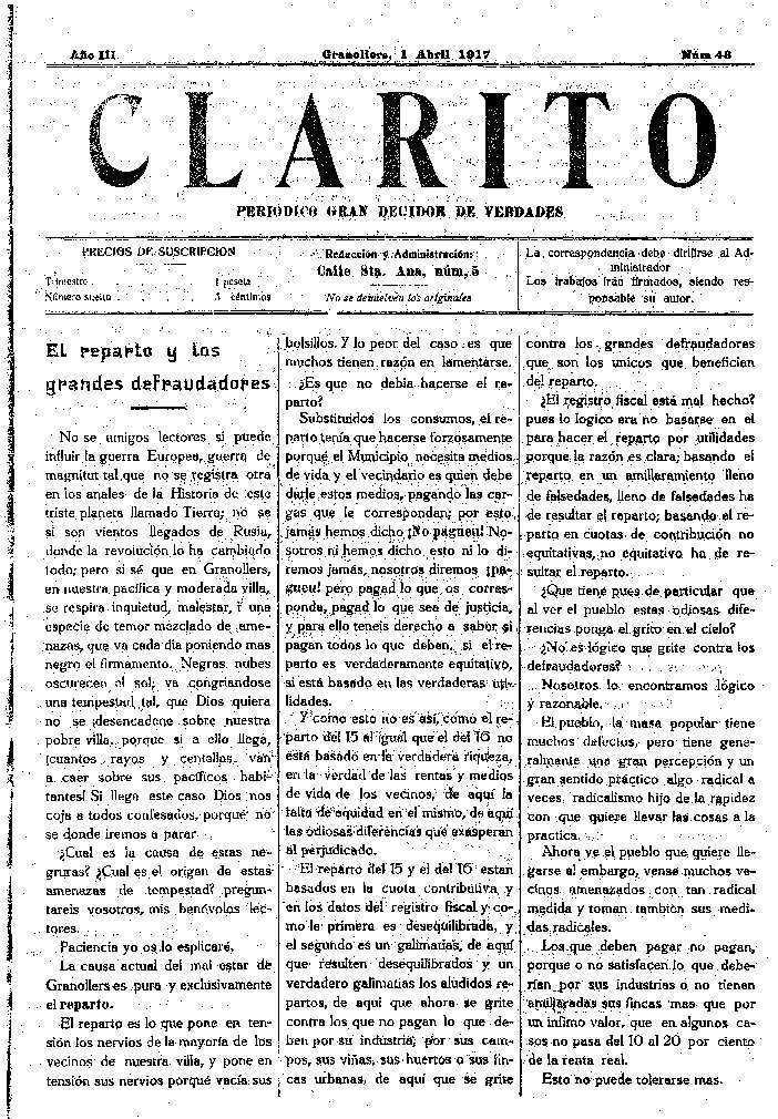 Clarito, 1/4/1917 [Ejemplar]