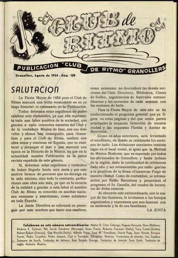 Club de Ritmo, 1/8/1954 [Ejemplar]