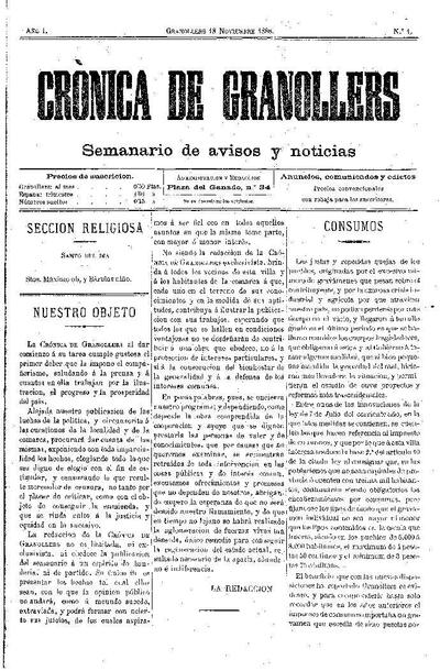 Crònica de Granollers, 18/11/1888 [Issue]