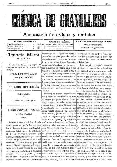 Crònica de Granollers, 16/12/1888 [Issue]