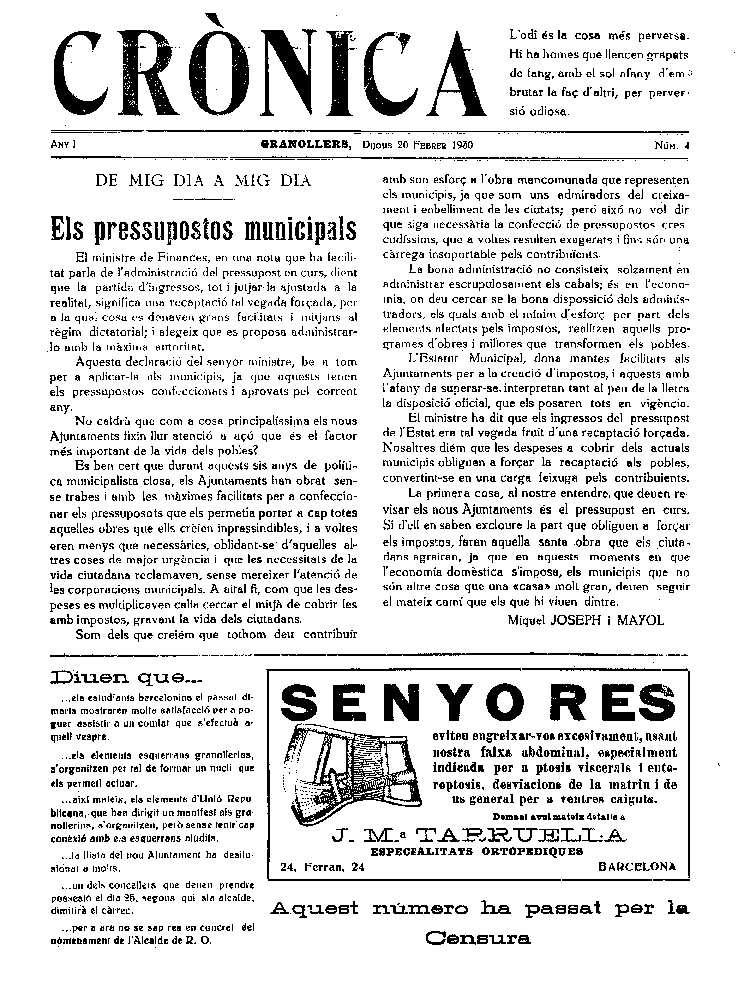 Crònica, 20/2/1930 [Issue]