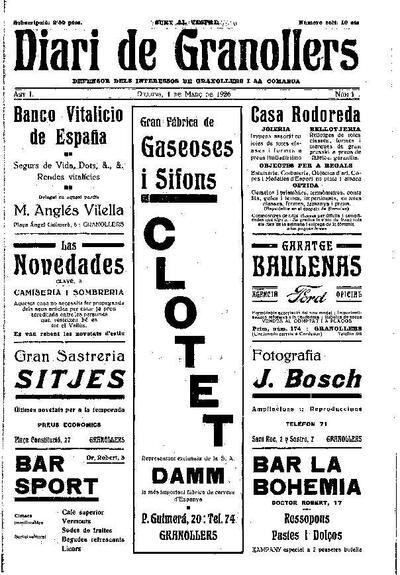 Diari de Granollers, 1/3/1926 [Issue]