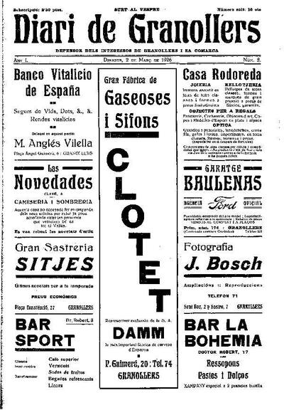 Diari de Granollers, 2/3/1926 [Issue]