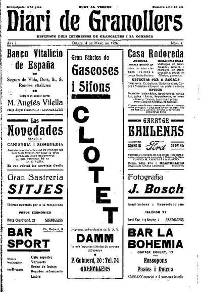 Diari de Granollers, 4/3/1926 [Issue]
