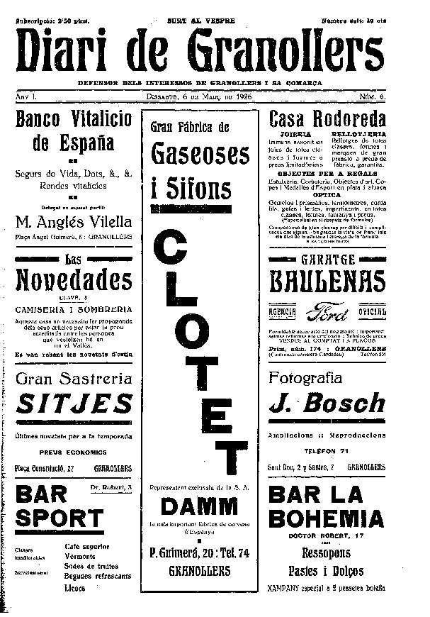 Diari de Granollers, 6/3/1926 [Issue]