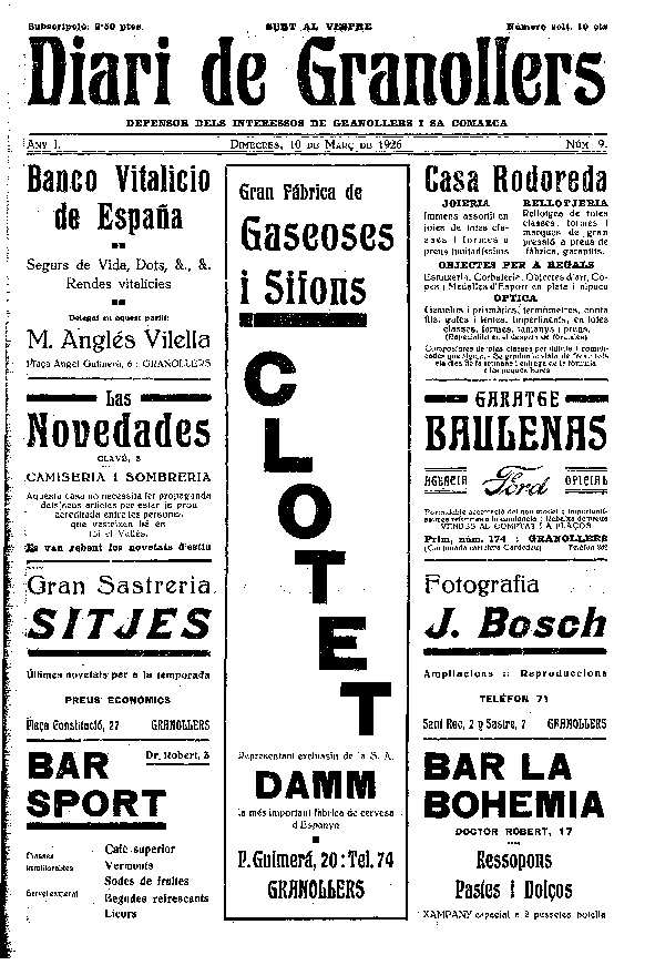 Diari de Granollers, 10/3/1926 [Issue]