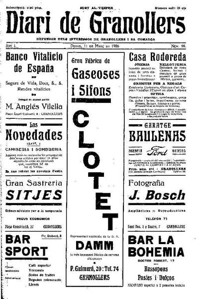 Diari de Granollers, 11/3/1926 [Issue]