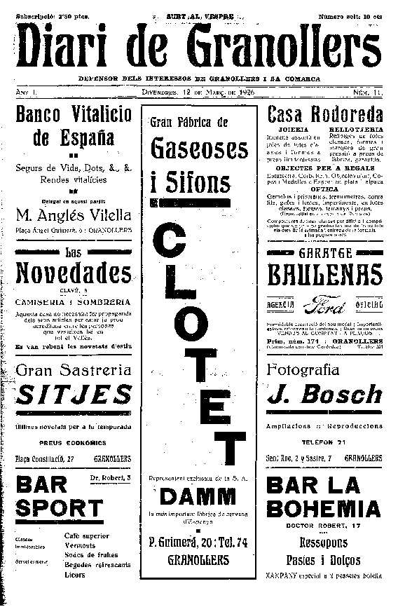 Diari de Granollers, 12/3/1926 [Issue]