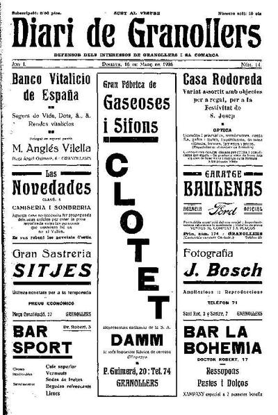 Diari de Granollers, 16/3/1926 [Issue]