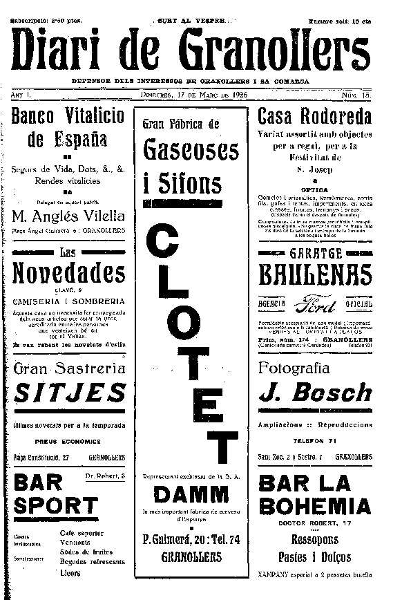 Diari de Granollers, 17/3/1926 [Issue]