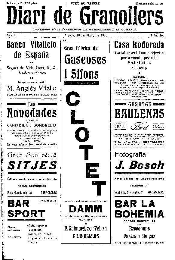 Diari de Granollers, 18/3/1926 [Issue]