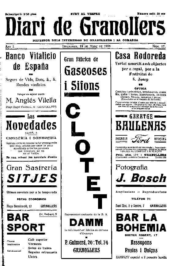 Diari de Granollers, 19/3/1926 [Issue]