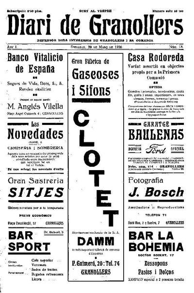Diari de Granollers, 20/3/1926 [Issue]