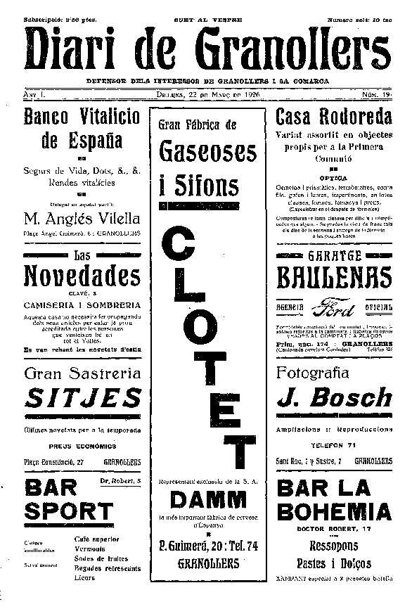 Diari de Granollers, 22/3/1926 [Issue]