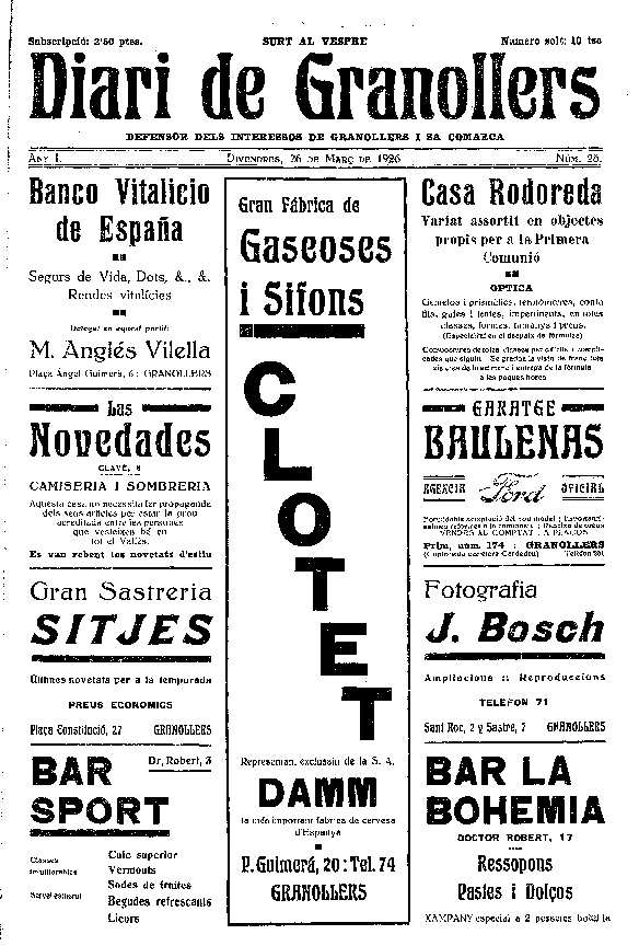 Diari de Granollers, 26/3/1926 [Issue]