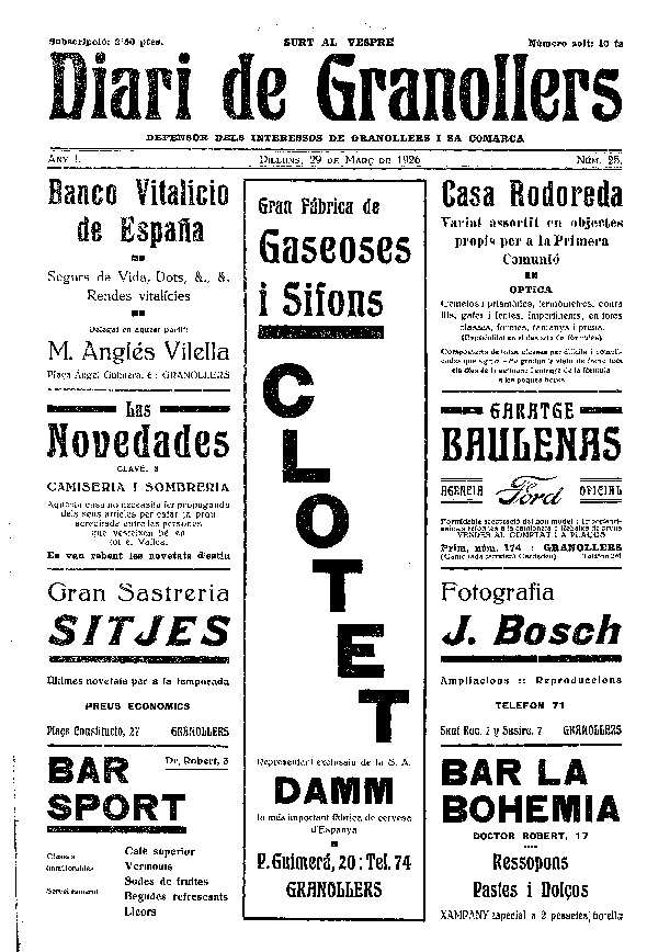 Diari de Granollers, 29/3/1926 [Issue]