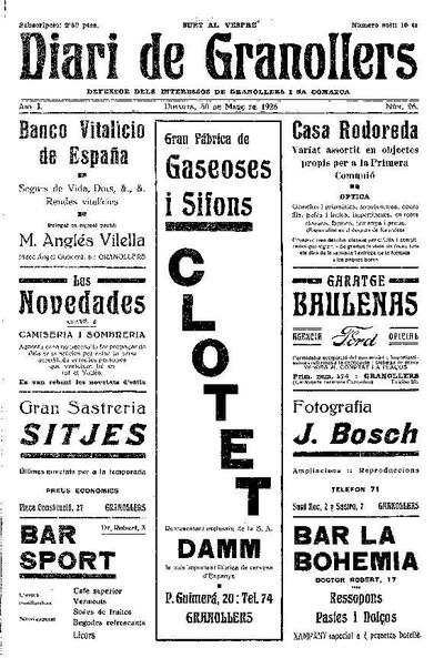 Diari de Granollers, 30/3/1926 [Issue]