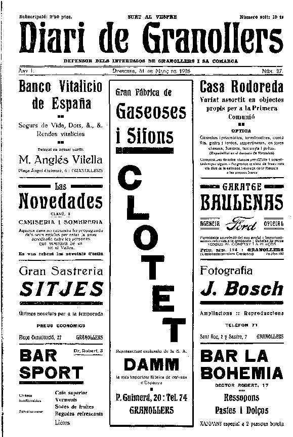 Diari de Granollers, 31/3/1926 [Issue]