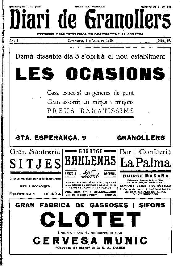 Diari de Granollers, 2/4/1926 [Issue]