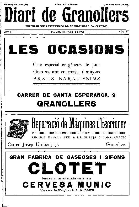 Diari de Granollers, 12/4/1926 [Issue]