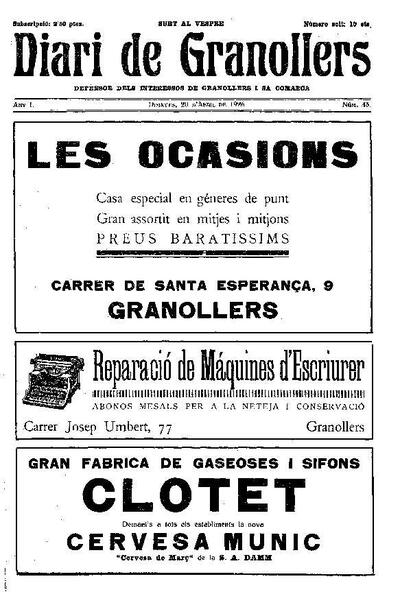 Diari de Granollers, 20/4/1926 [Issue]