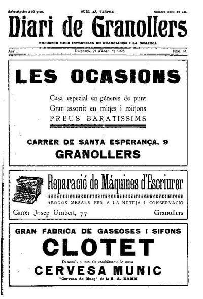 Diari de Granollers, 21/4/1926 [Issue]