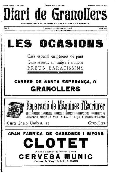 Diari de Granollers, 28/4/1926 [Issue]